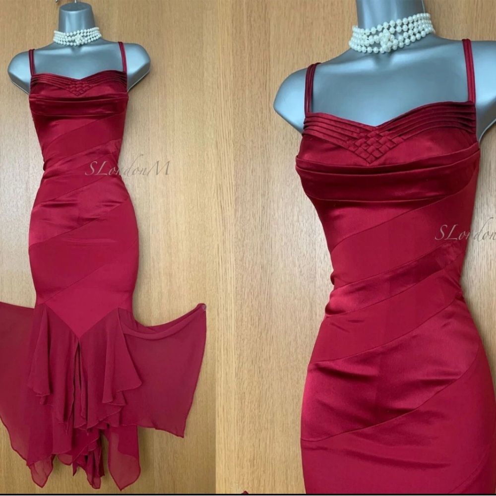 GORGEOUS Karen Millen Maroon 100% Silk Mermaid Style Ball Gown Midi Dress